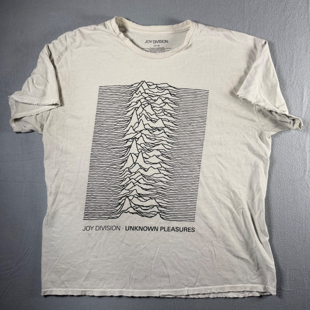 Joy Division Unknown Pleasures Graphic T-Shirt Beige Distressed Mens LG/XL